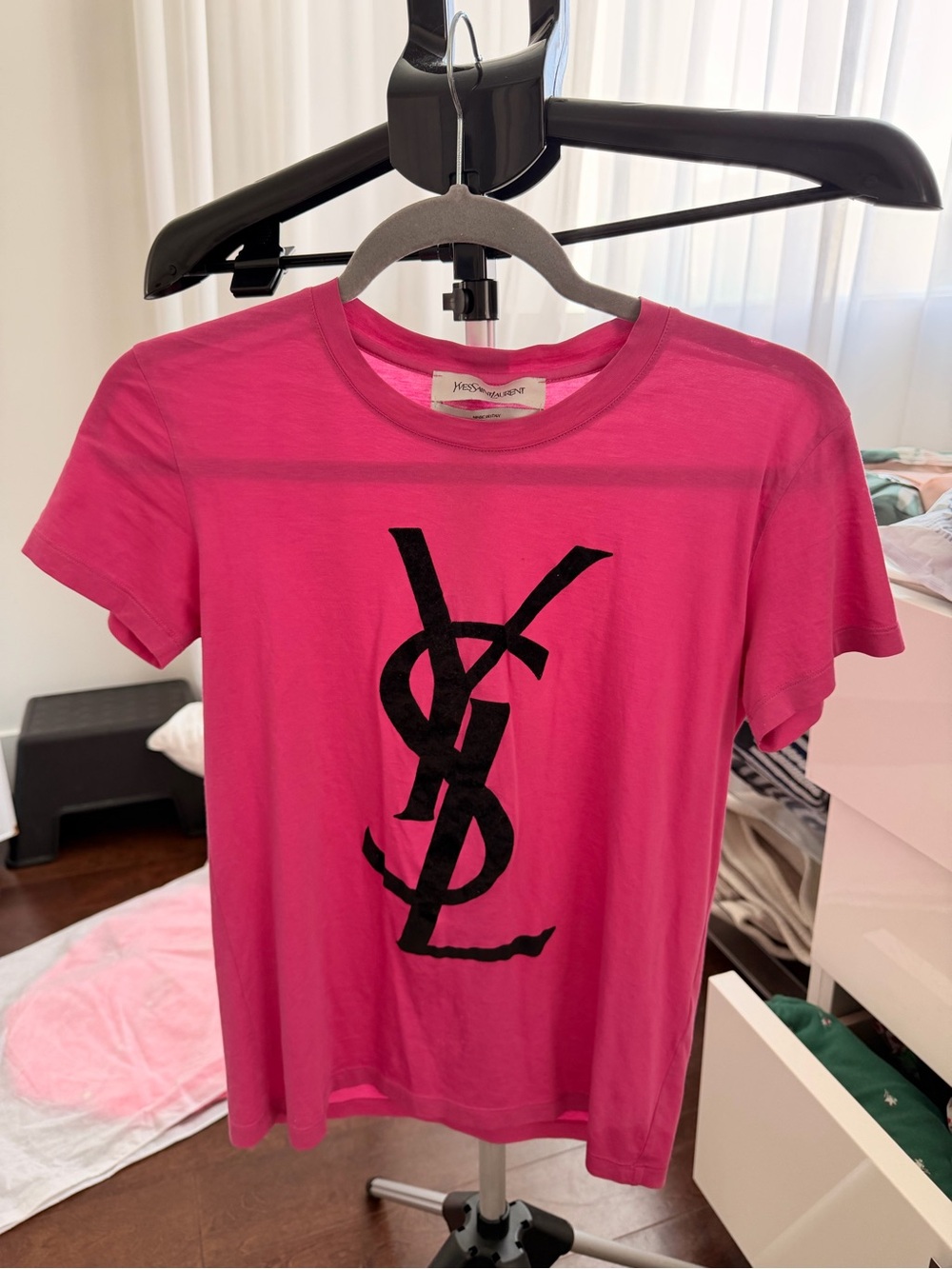 Yves Saint Laurent Hot Pink Tee with Black Logo